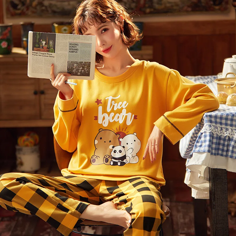 

Pajamas Women Spring Autumn Cotton Long Sleeve Letters Print Homewear Casual Sweet Loose Can Be Worn Outside Suit Bielizna Nocna