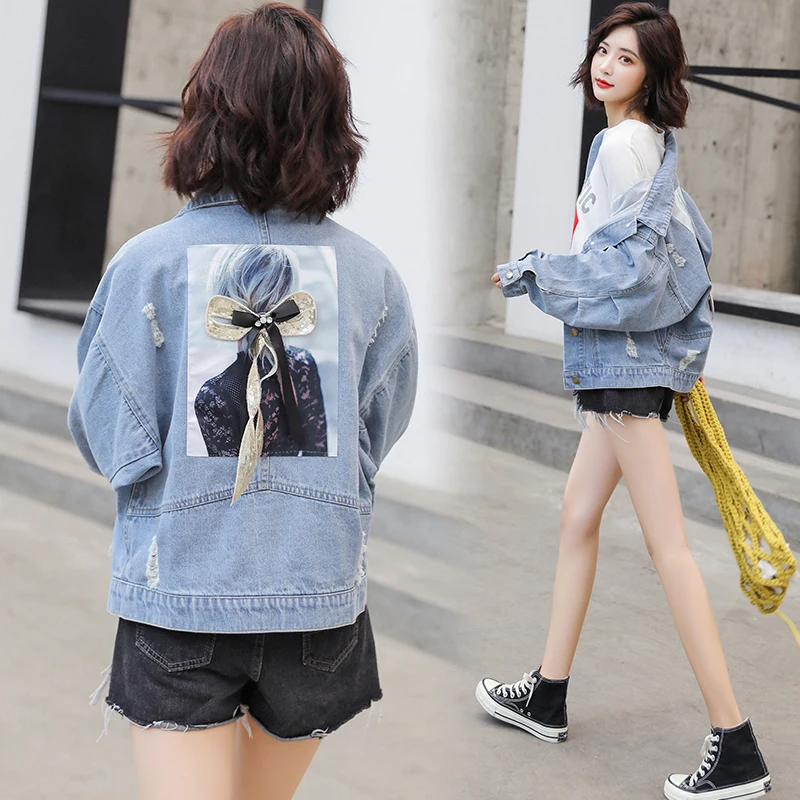 Женская джинсовая куртка с потертостями Короткая свободная Куртка Harajuku Chaquetas Mujer