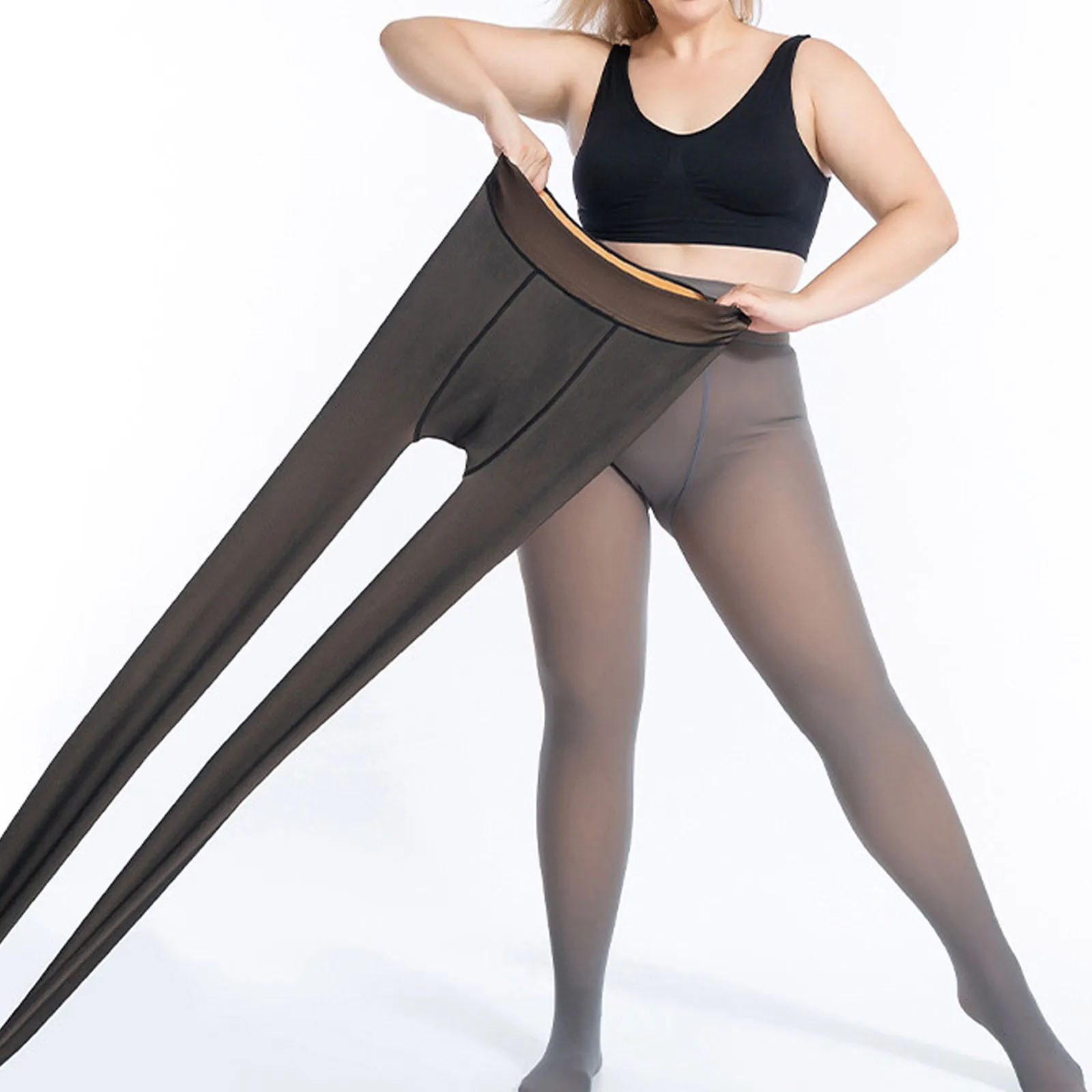 

Fashion Legs Fake Translucent Ladies Keep Warm Fleece Pantyhose -Black 400g