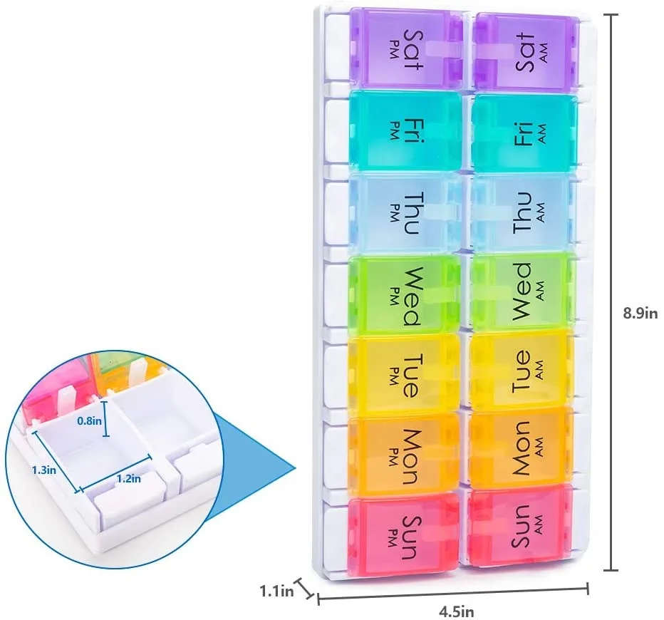 

Rainbow 7 Days Weekly Pill Box for Travel Easy Carry Mini 7 Tablet Storage Vitamin Container