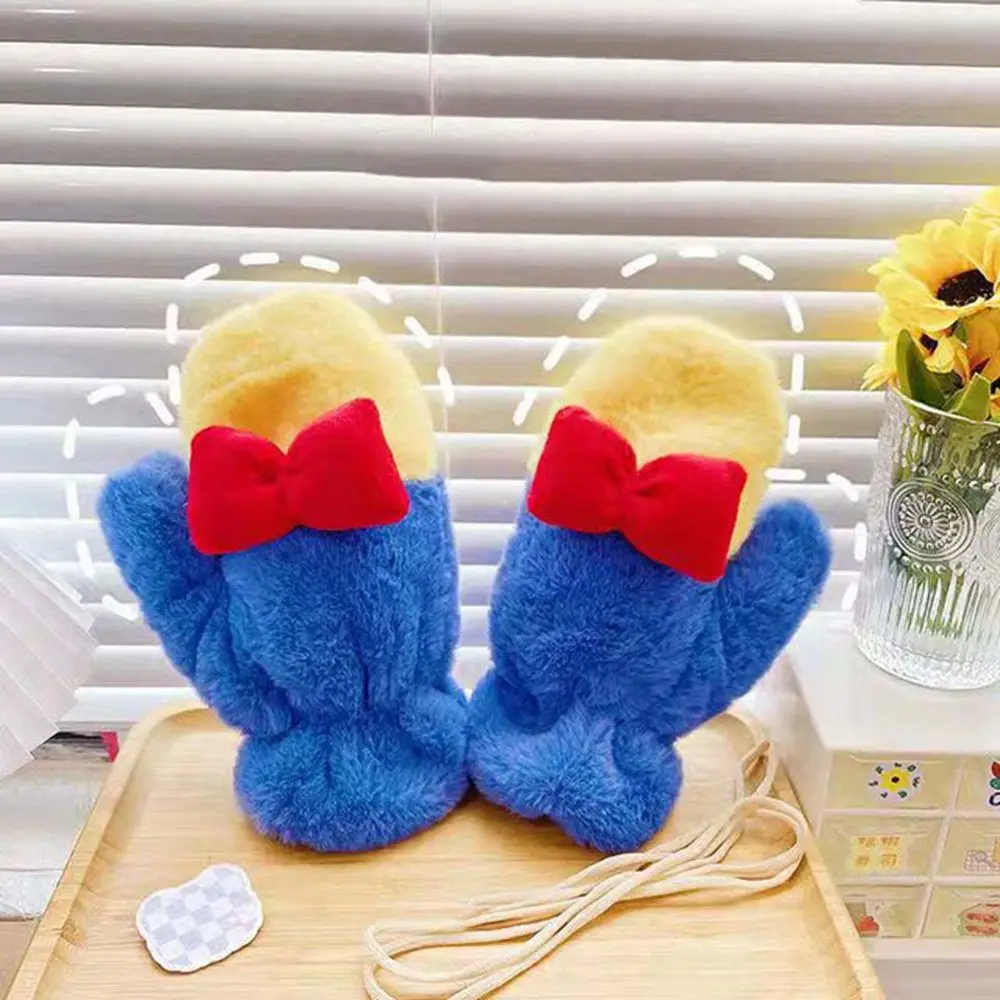 Зимние плюшевые варежки с закрытыми пальцами, Белоснежки Лолиты, сохраняют плюшевые теплые перчатки с веревкой, подвесные шейные перчатки