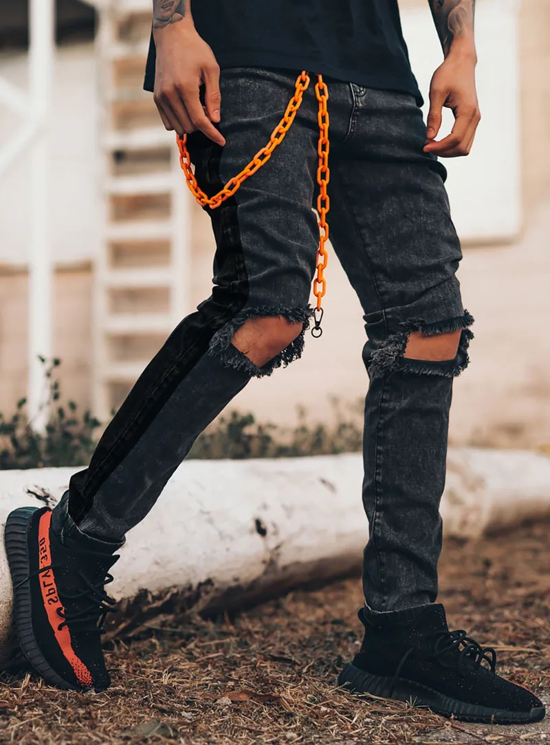 

Streetwear Ripped Hole Jeans Men Distressed Destroyed Skinny Denim Pencil Pant Stretch Biker Trousers Pantalones Vaqueros Hombre