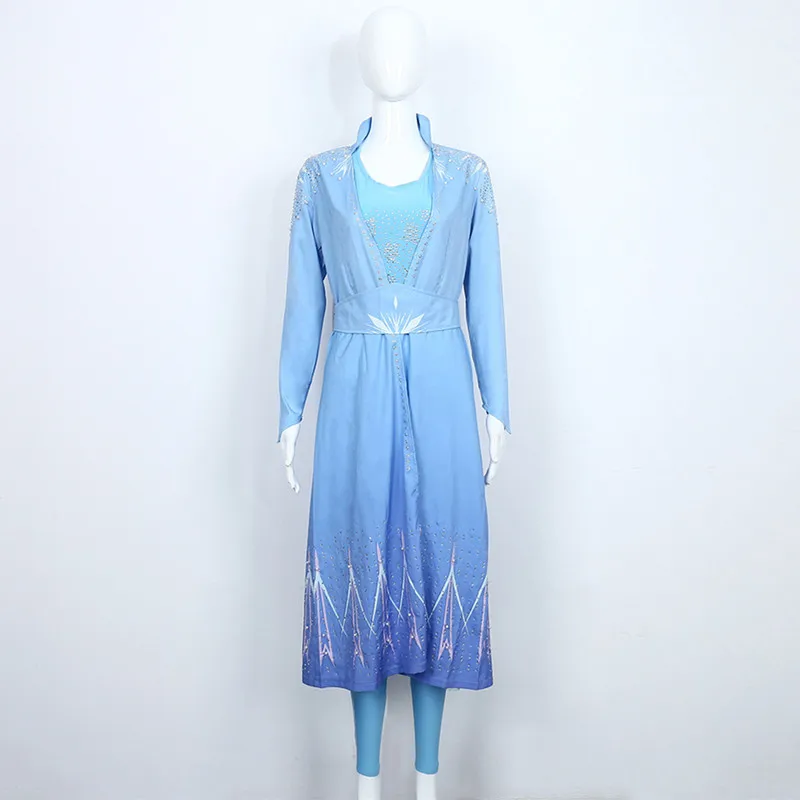 Movie Queen Elsa Princess Cosplay Costumes Blue Snow Outfit Dress