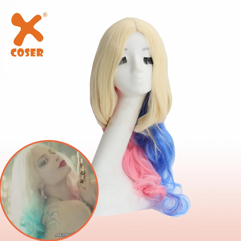 XCOSER отряд самоубийц Куинн волосы женские длинные волнистые синие и розовые