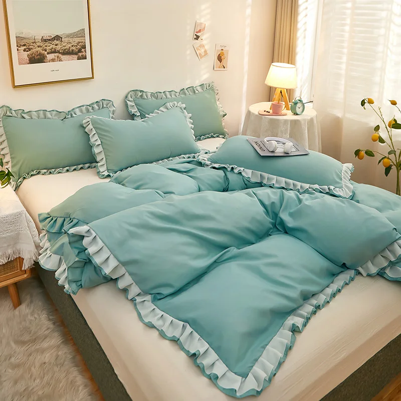 Постельное белье с оборками набор пододеяльник простыня и наволочка постельное