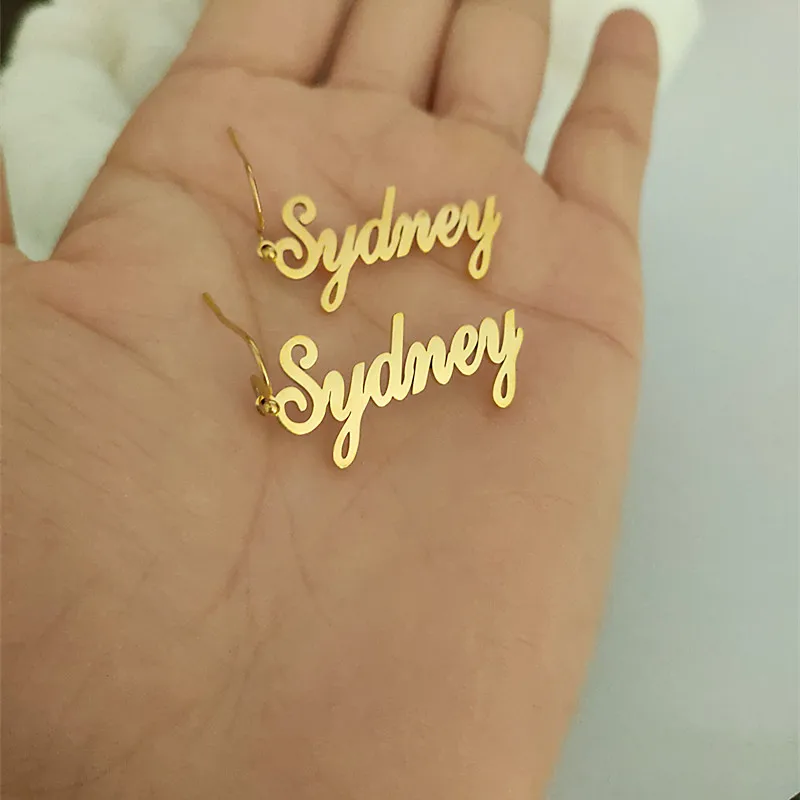 Женские серьги-каффы из нержавеющей стали с именем на заказ