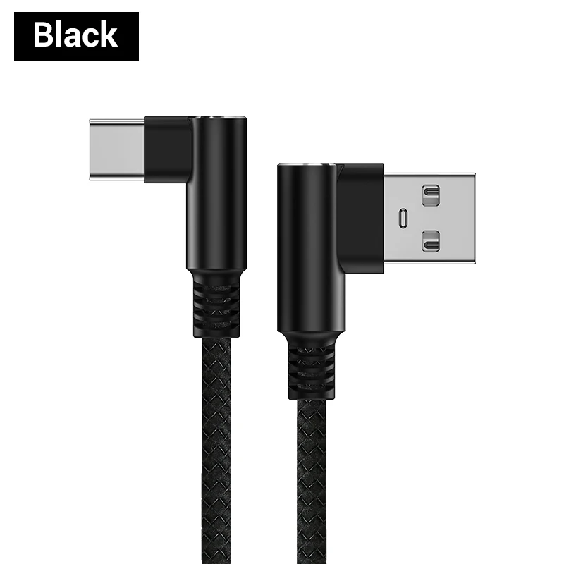 TOPK 90 usb-кабель для быстрой зарядки usb type C кабель 3а L-shape type-C мобильный кабель передачи данных телефона для samsung huawei Xiaomi - Цвет: Черный