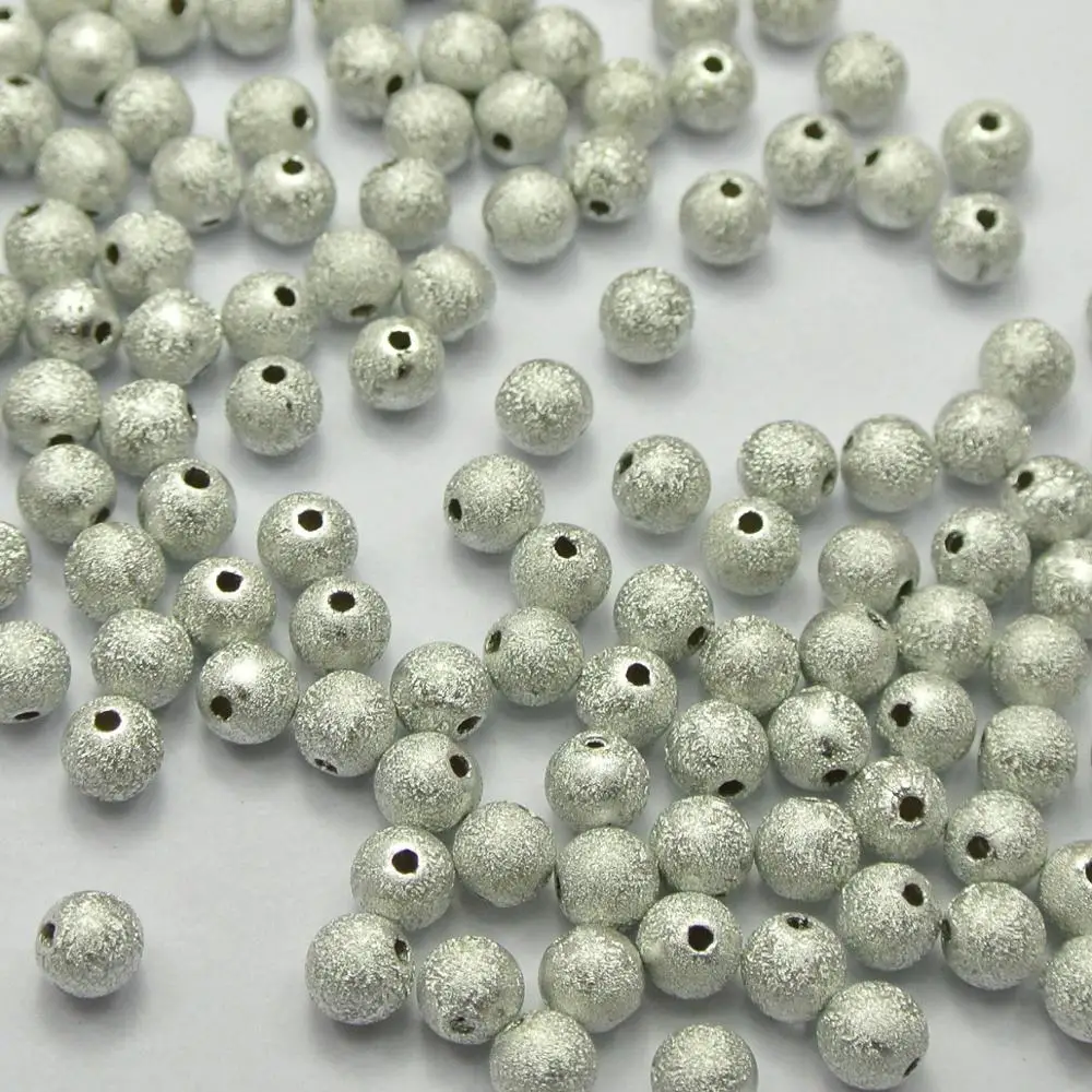

500 Silver-Color Glitter Acrylic Round Beads 6mm(1/4") Spacer Finding