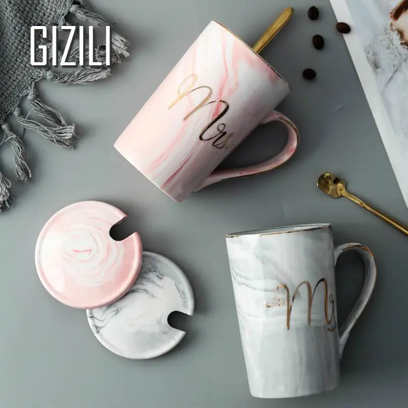 Керамическая кофейная кружка с мраморным узором чашка золотым ободком