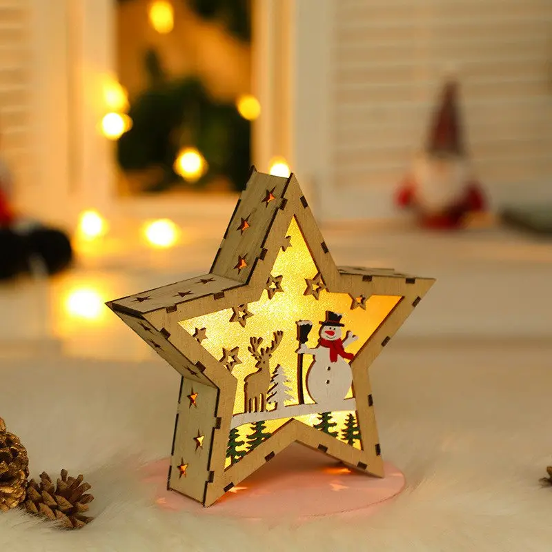 

Christmas Decoration LED Light Xmas Tree Santa Wooden House Hanging Ornament