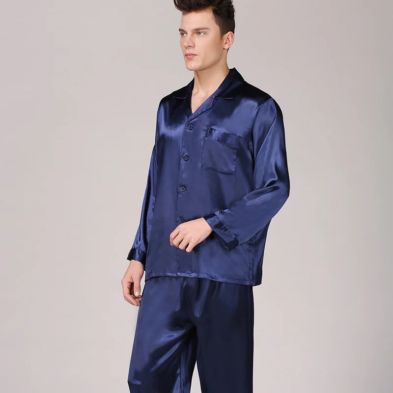 

Men's Silk Pajama Solid Color Long-sleeved Sleepwear And Pants Concise Style Homewear Kayouli