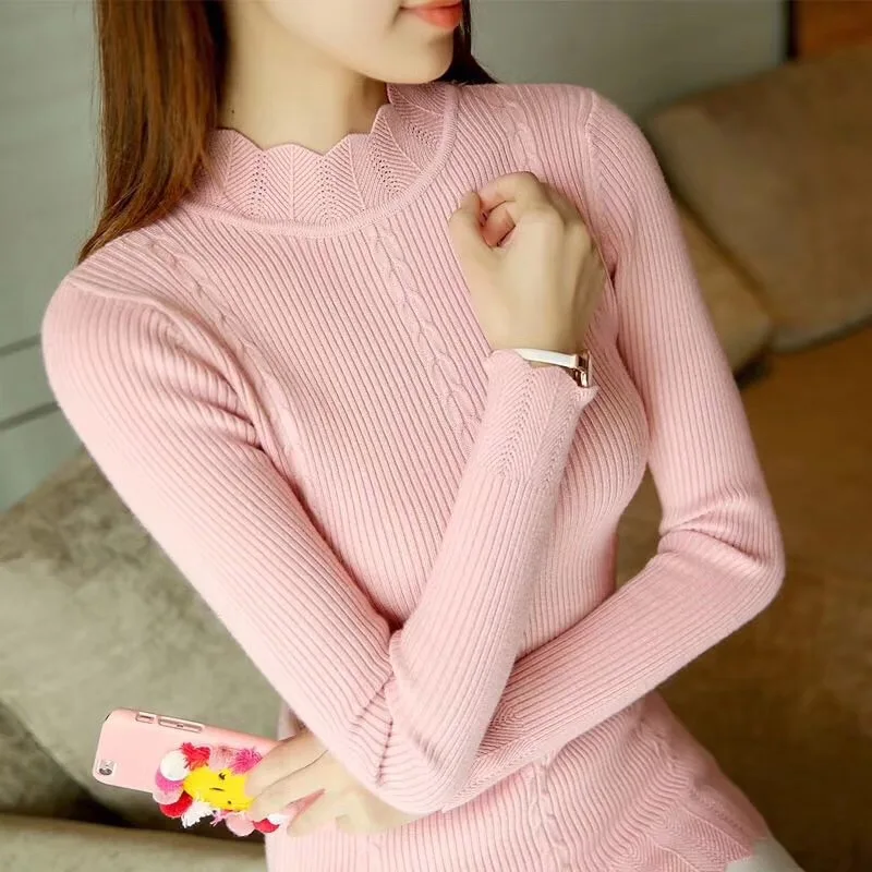 Женский свитер с высоким воротником элегантный вязаный Топ в Корейском стиле