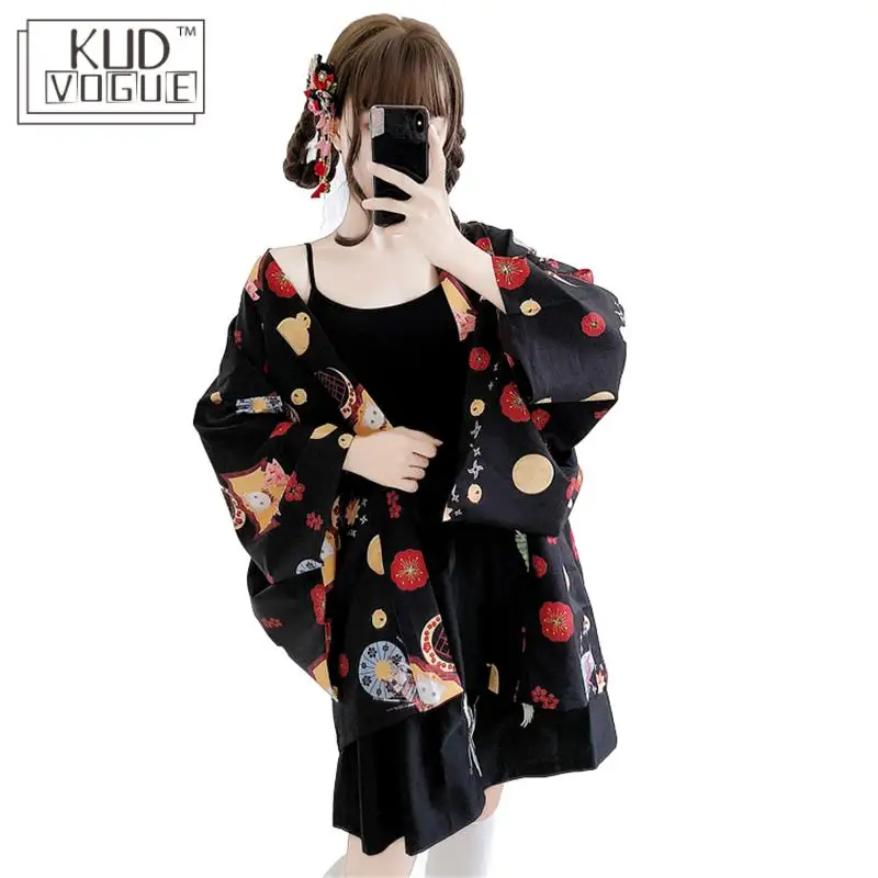 Женское традиционное японское кимоно Yukata кардиган Kawaii С мультяшным принтом