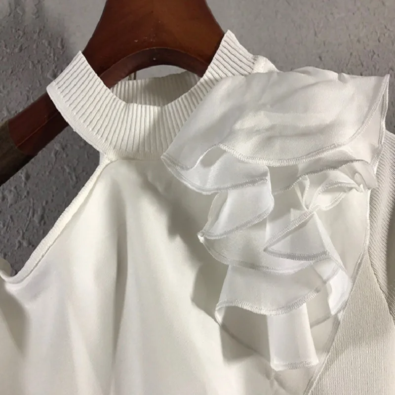 

Free Shipping Casual Heavy Crafts Ruffles Women's Summer Hollow Fashion T-shirt 2020New Women's Summer Short-sleeved T-shirt XL