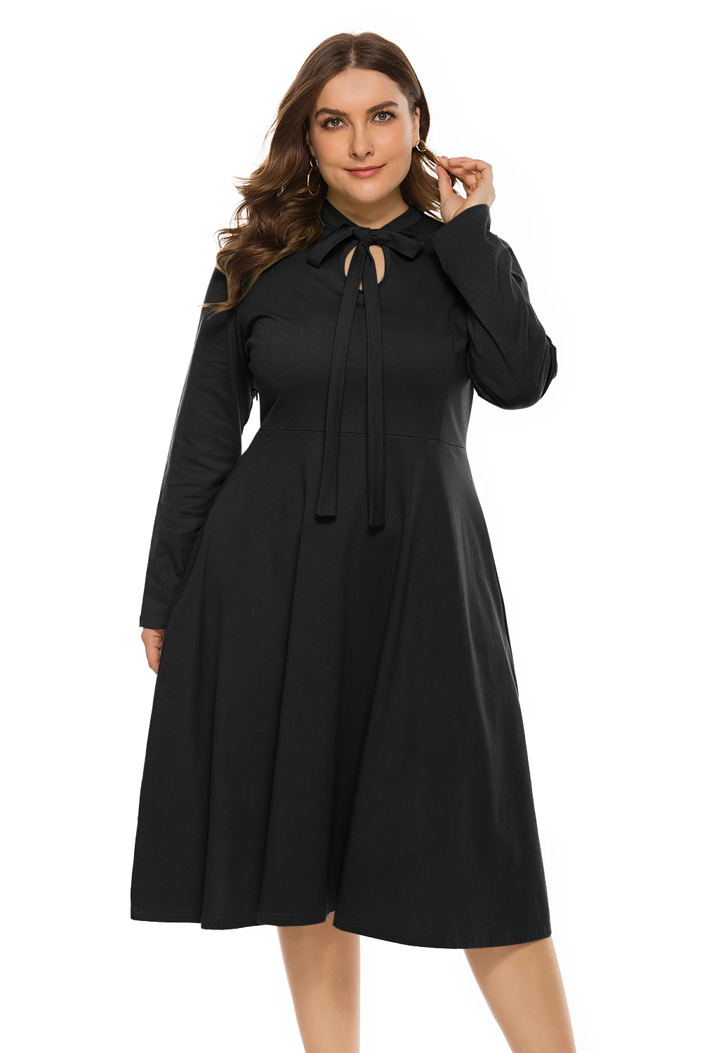 

Women Spring Autumn Dress Knitting Fabric A-Line vestidos de festa Plus Size 5XL Knee Length Flower Midi Dress