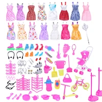 mix doll accessories 15pcs handmade fashion outfit dress furniture pretend play toy hangers sofa shoes rack for doll girl toy