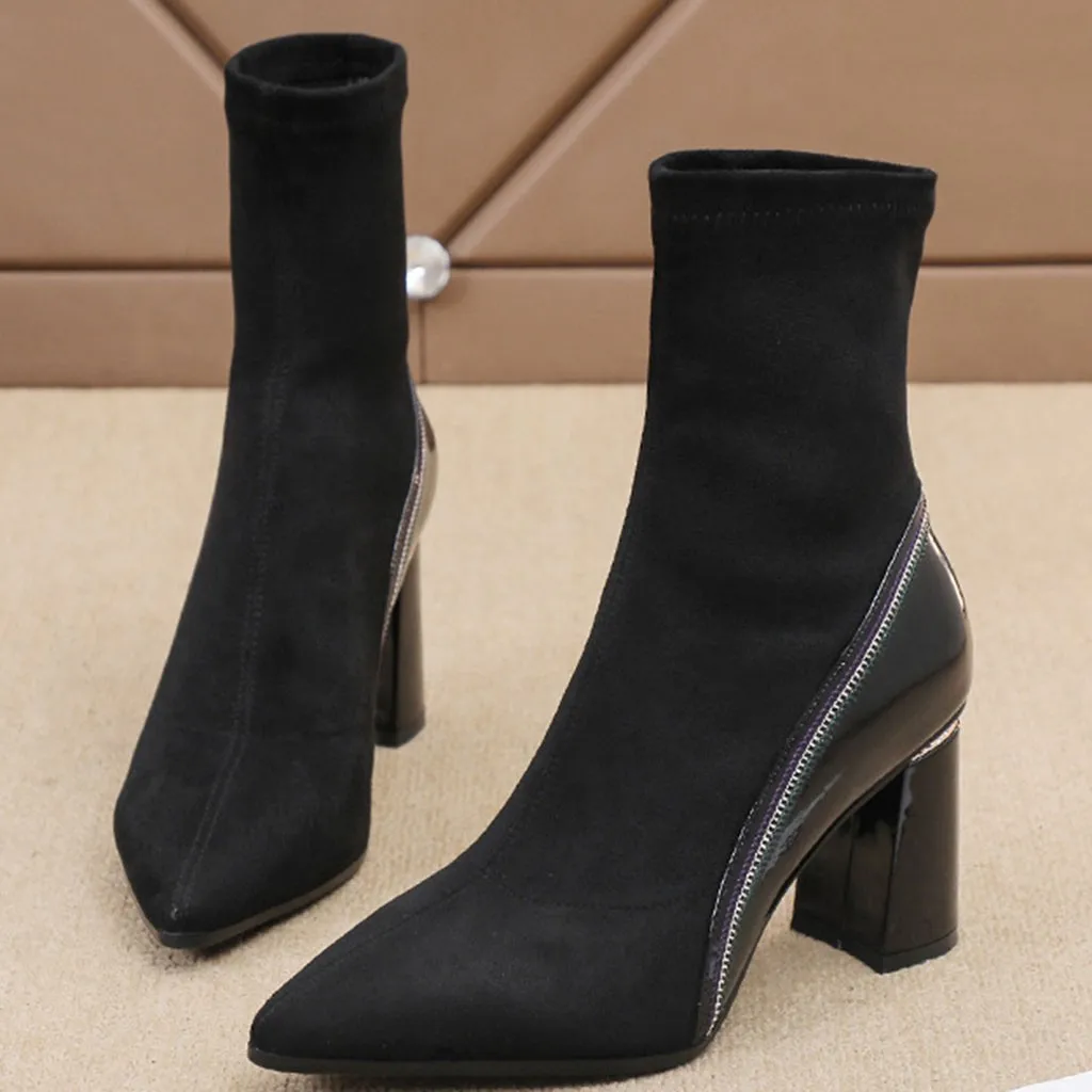 Дизайнерская обувь из флока в стиле пэчворк высокие сапоги носки с острым носком