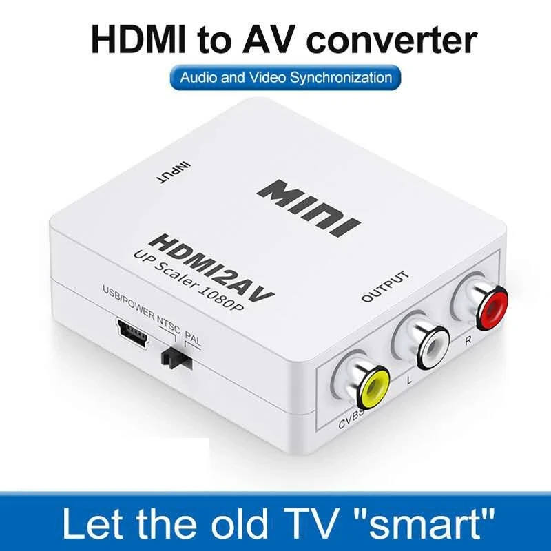 

HDMI TO AV Scaler Adapter HD 1080P Video Composite Converter Box HDMI to RCA AV/CVSB L/R Video Mini HDMI2AV Support NTSC PAL