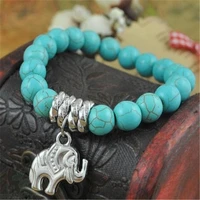 8mm turquoise elephant bracelet 7 5inches stretchy bless gemstone chakas bead pray unisex mala healing spirituality monk