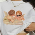 Dreamchase-JF забавные ангелы печатных футболка женская футболка с коротким рукавом из хлопка; Утепленные модные o-образным вырезом Street Стиль футболки с принтом