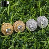 hip hop 1pair micro full paved round rhinestone zircon cz stone bling iced out stud earring copper earrings for men jewelry