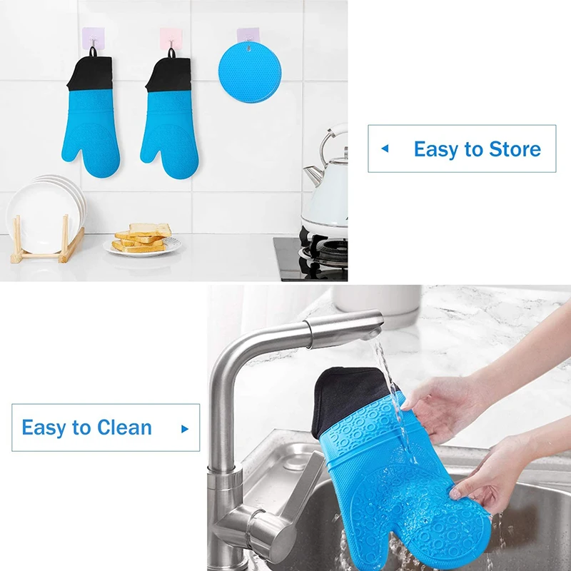 

Silicone Oven Mitts and Pot Holders - Extra Long Kitchen Cooking Mitts,Heat Resistant,Non-Slip Oven Mitts