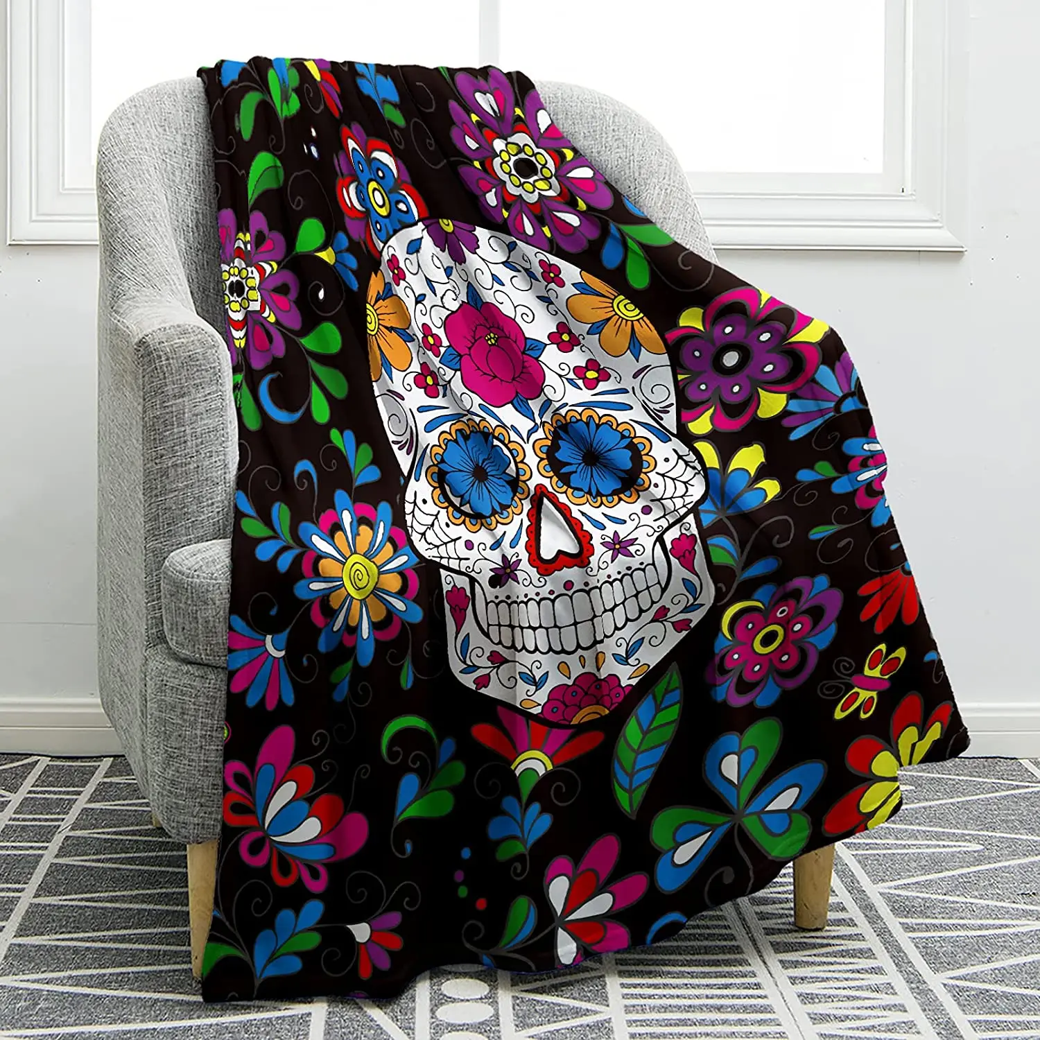 

Одеяло с рисунком черепа, цветное мягкое покрывало для кровати, дивана, всесезонный подарок на Хэллоуин, Рождество