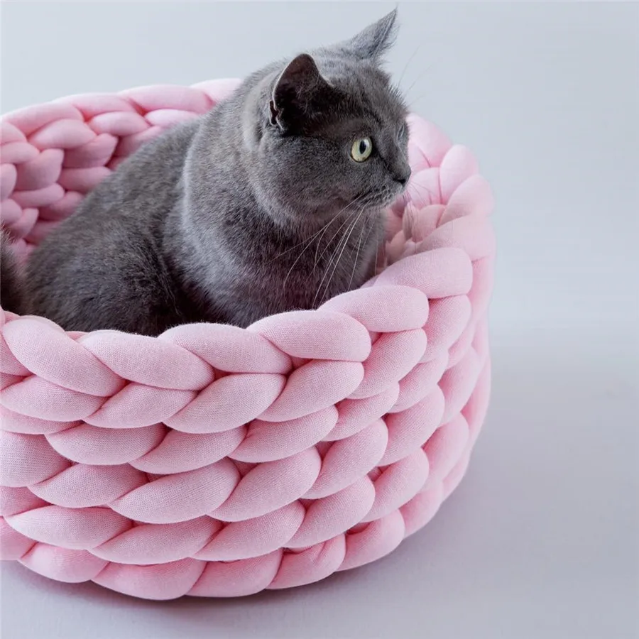 Cat Bed Round Dog Beds Hand Made Thick Wool Pet Kennel Washable Dogs Nest for Small Medium Pets Couch Puppy | Дом и сад