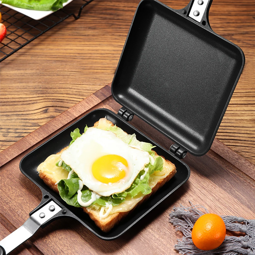

Double-Sided Sandwich Frying Pan Non-Stick Foldable Sandwich Maker Pan with Handles for Bread Toast Waffle Pancake