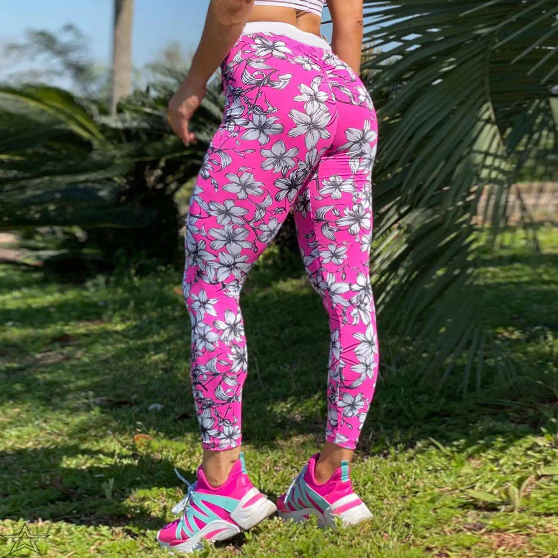 

Leggings women's large size new yoga pants peach blossom print hip lift elastic high waist Leggings fitness pants