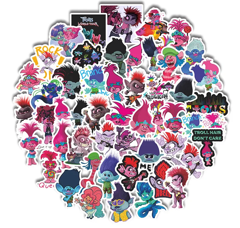 

50pcs Cartoon Trolls Graffiti Stickers Luggage Case Guitar Car Stickers Waterproof Stickers Cute 3D Scrapbooking Toy Sticker