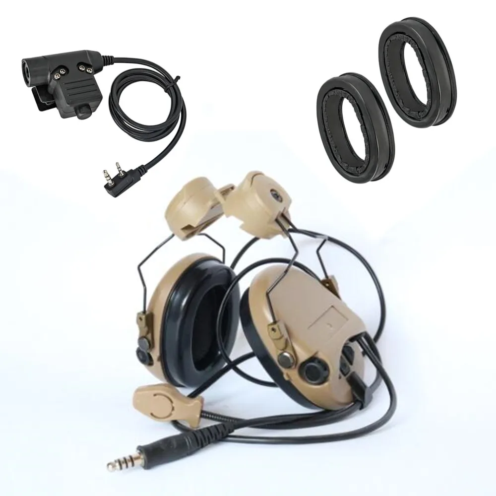 MSASORDIN helmet rail bracket electronic shooting hearing protection headset (DE) + silicone earmuffs + U94 PTT