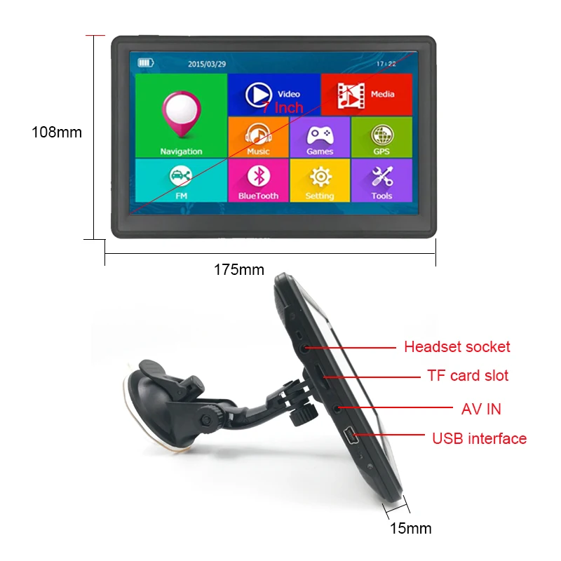 Anfilite truck ram DDR 256M 8GB MTK vehicle GPS Navigation with sunshade FM Bluetooth AVIN automobile Sat nav navigator | Автомобили и