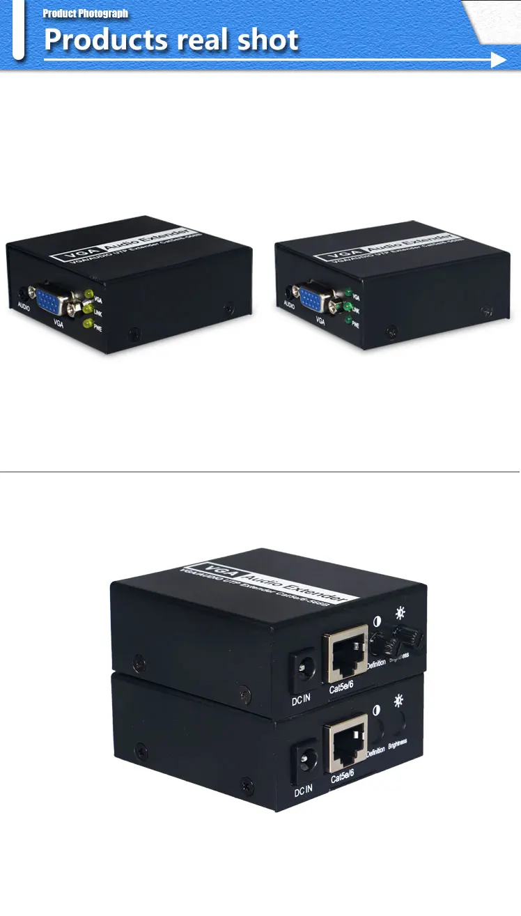 VGA Extender 200m 1xSplitter Transmitter Receiver TX/RX Extender over Cat5e/Cat6 UTP Cable RJ45 LAN Ethernet 1080P