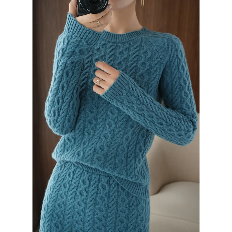 adishree woman winter 100% Cashmere sweaters autumn Pullovers Women's Sets knitted High Quality Warm Female Dresses tops