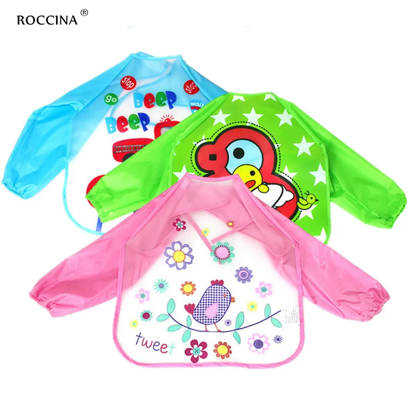 

Cartoon Animals Baby Bibs Long Sleeve Waterproof Coverall Toddler Newborn Scarf Feeding Smock For Children Baby Boy Burp Cloths