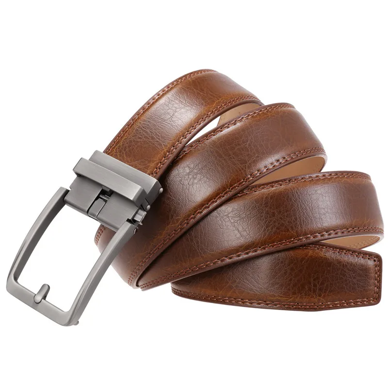 

New Men's Genuine Leather Belts Automatic Buckle Belt For Men Fashion Ratchet Cowhide Belt free shipping