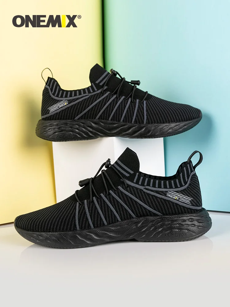 ONEMIX 2023 New Black Running Shoes for Men Waterproof Breathable Training Sneakers Male Outdoor Anti-Slip Trekking Sports Shoes