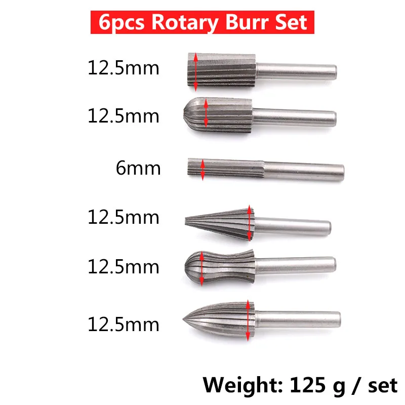 6 шт./компл. 1/4 &quotHss поворотный сверло Burr сверла Рашпиль заусенцев электрические