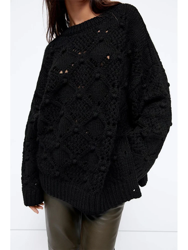 

Женский свободный вязаный свитер ZA, осенне-зимний вязаный пуловер в виде восьмижих нитей и мячиков