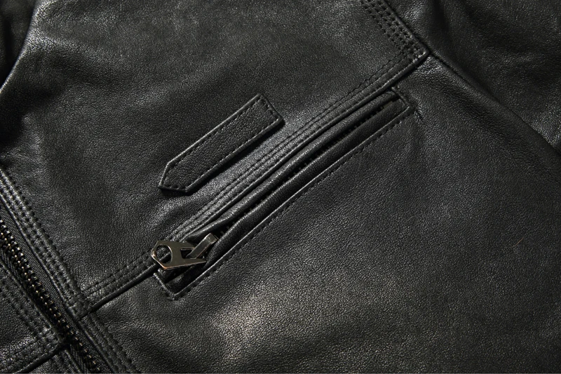 

Genuine jacket Men's Vegetable tanned goatskin Black Real Slim Winter Russian Leather Motorcycle Coat FREE SHIPPING
