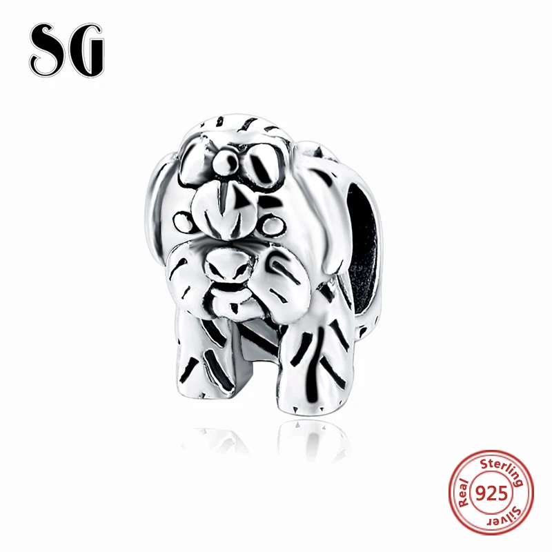 SG 925 sterling silver animal cute dog charm with vintage beads fit Bracelet diy Jewelry for women Gifts | Украшения и аксессуары
