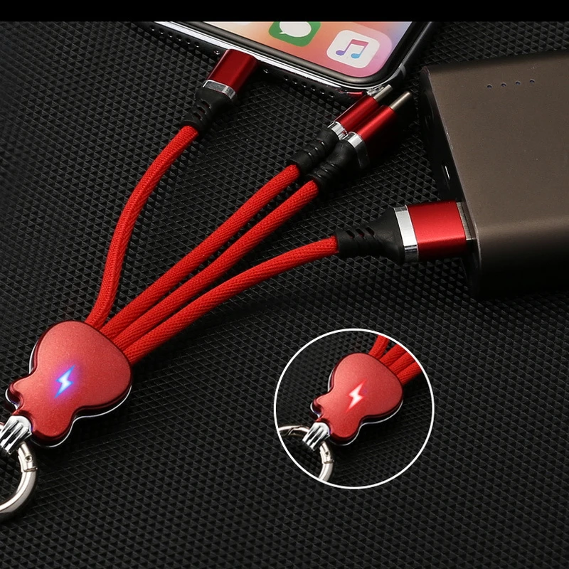 16 см USB кабель для iPhone 11 XS X 8 Зарядка 3 в 1 Micro Type C портативный брелок синхронизации