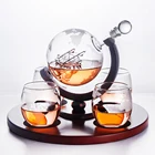 Графин для виски, набор стеклянных бокалов с шариком, парусник с черепом внутри, Хрустальный графин для виски с подставкой из мелкой древесины, графин для ликера и водки