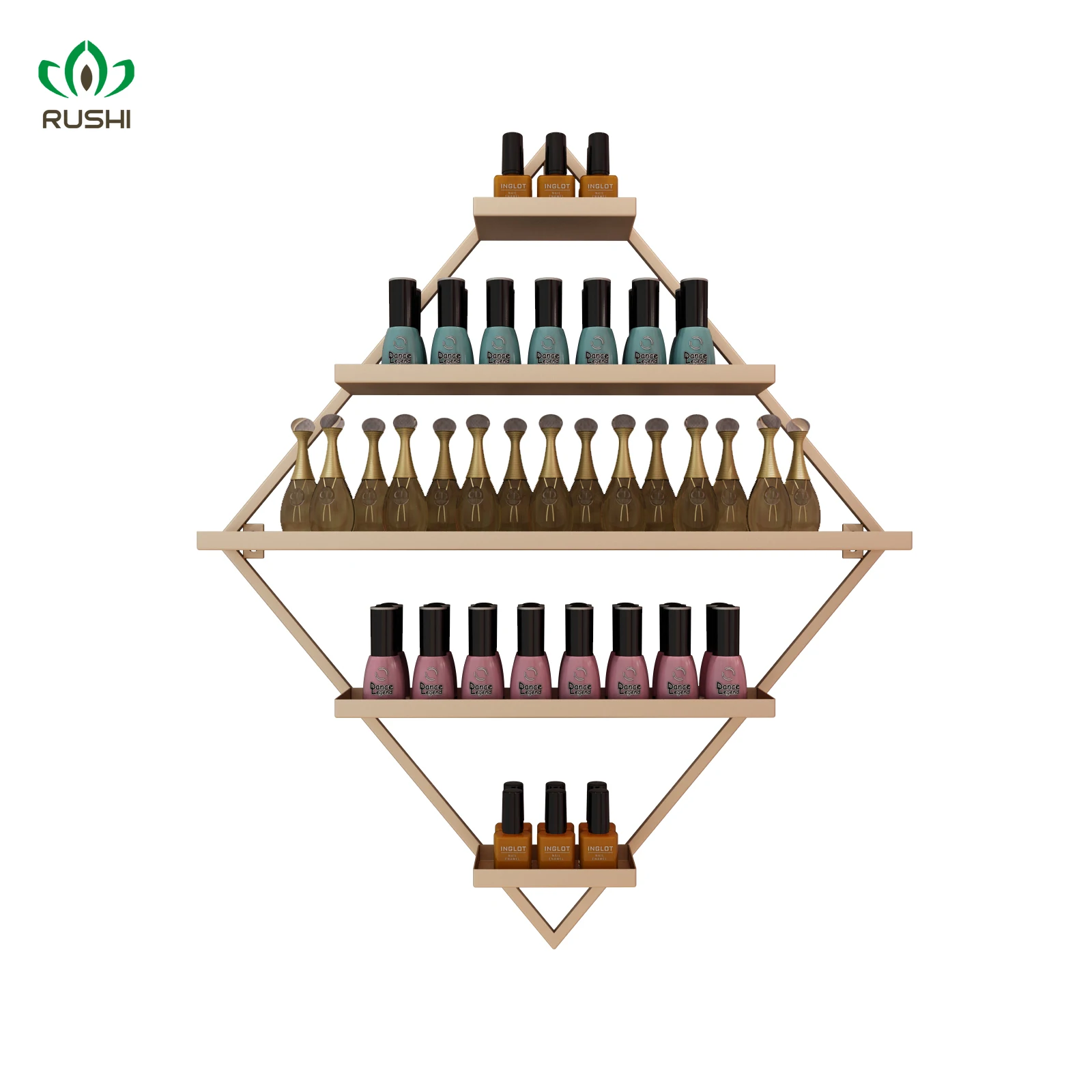 Diamond Shape Nordic Golden Nail polish shelf Set Shop Display Stand Wall Hanging Cosmetics Shelf Polish Rack | Дом и сад