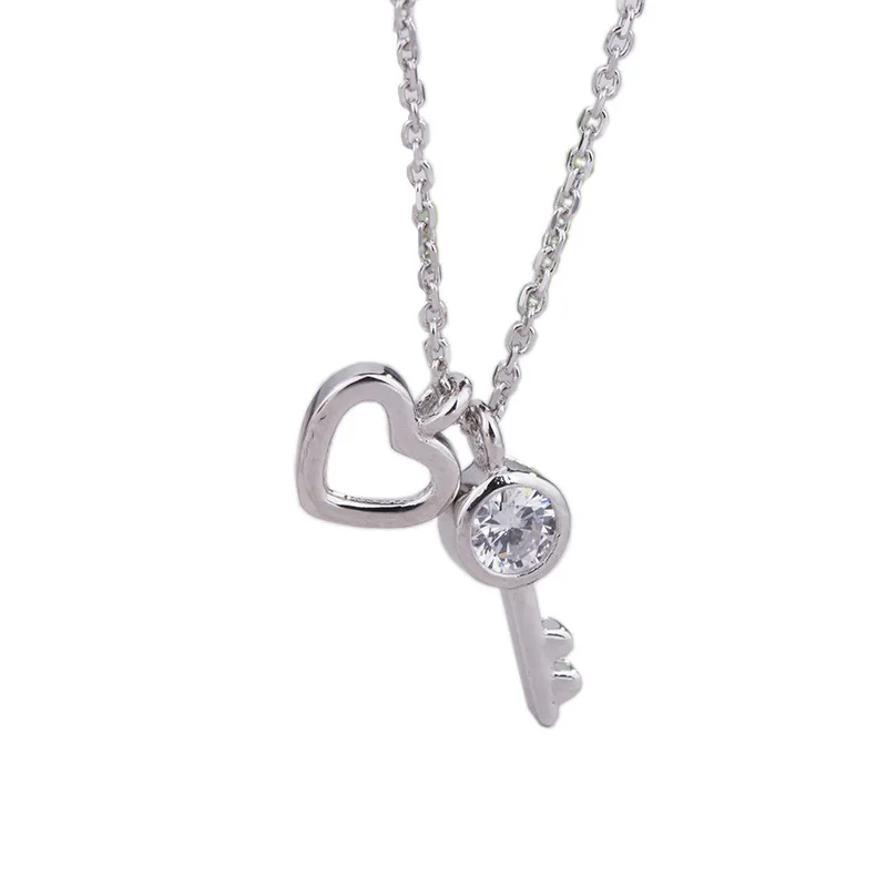

SODROV 925 Sterling Silver Heart Key Pendant Necklace Silver 925 Jewelry