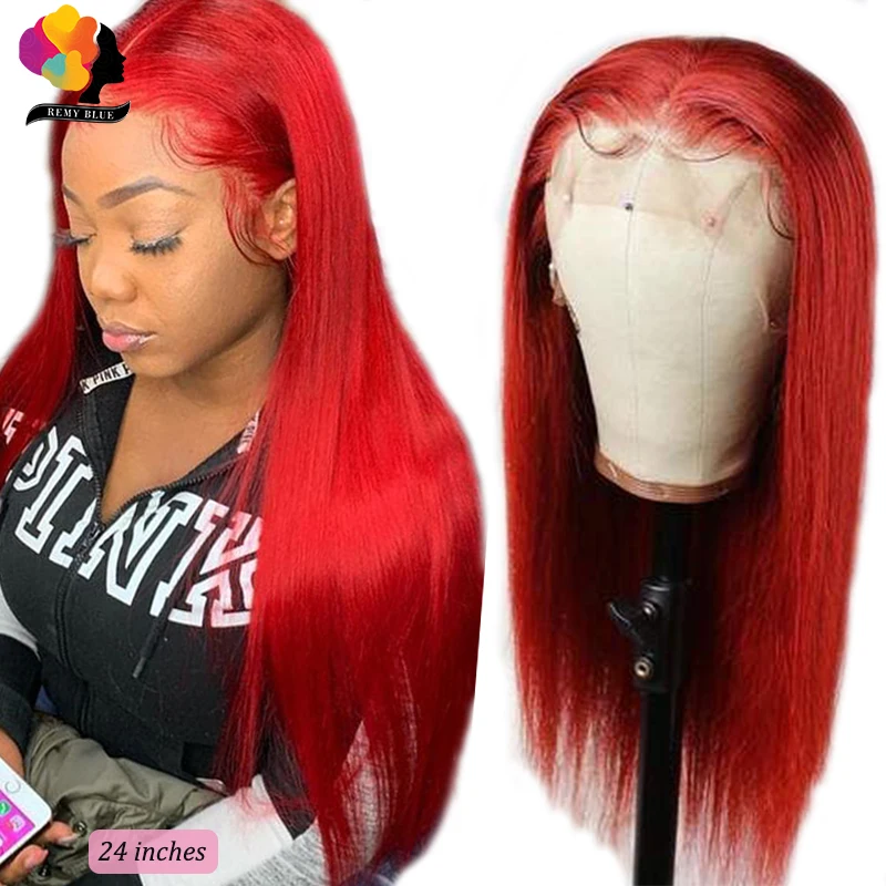 REMYBLUE 13x1 парики из человеческих волос на сетке спереди для черных 99J красные