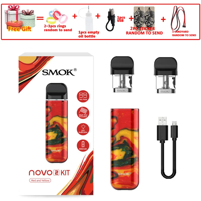 novo2 red yellow SMOK pod starter kit SMOK novo 2 kit cobra covered vape pen kit с 450 мАч встроенным аккумулятором 2 мл емкость pod system kit - Цвет: novo2 red yellow