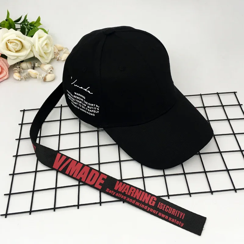Hip Hop Baseball Cap Long Belt Ribbon Streetwear Korean K Pop GD Bigbang Cotton Adjustable Street Style Cap Hat Snapback Bone