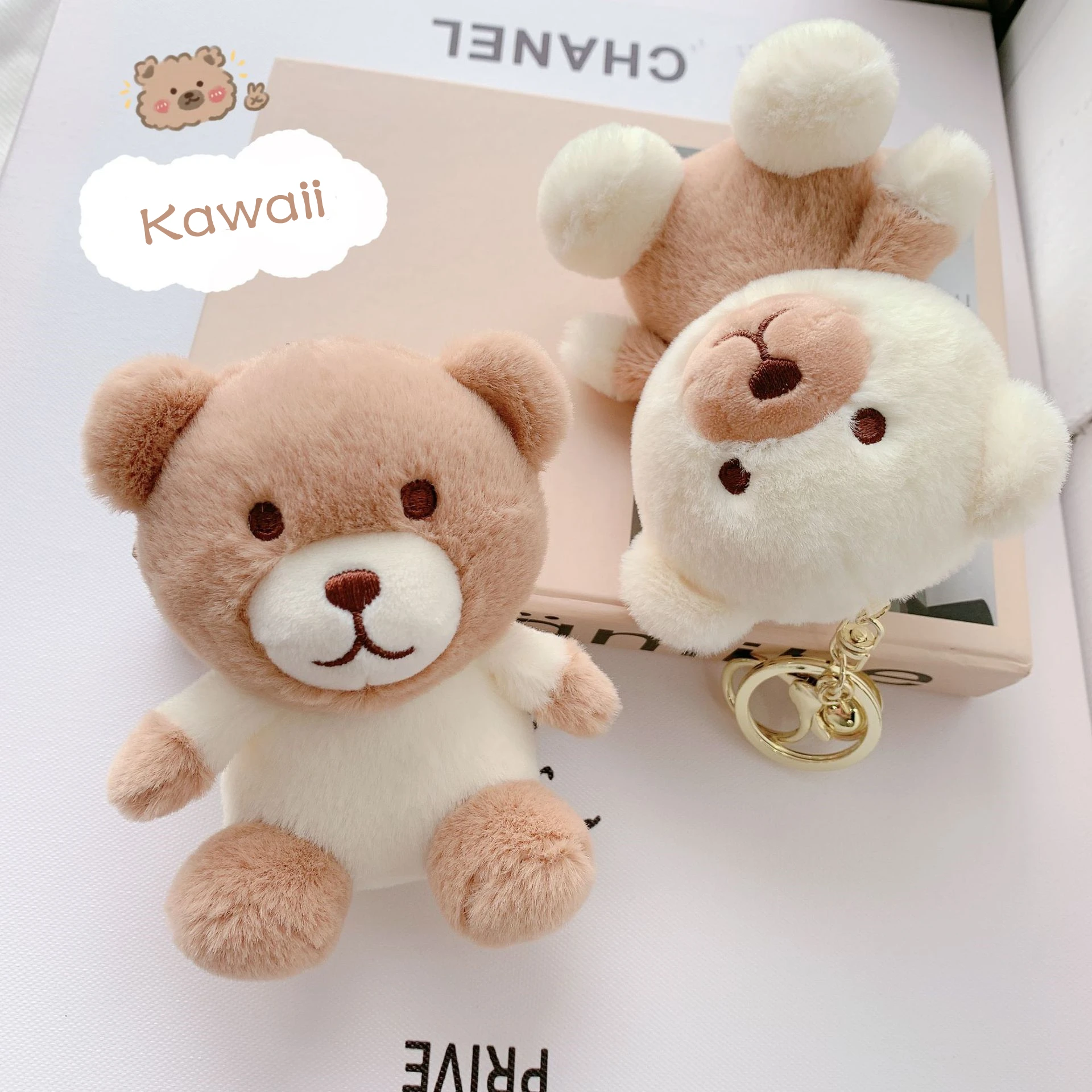 

Rilakkuma Bear Keychain Soft Stuffed Plush Toys Cream-colored Bunny Puppy Pendant Key Accessories with Keyrings and Bell